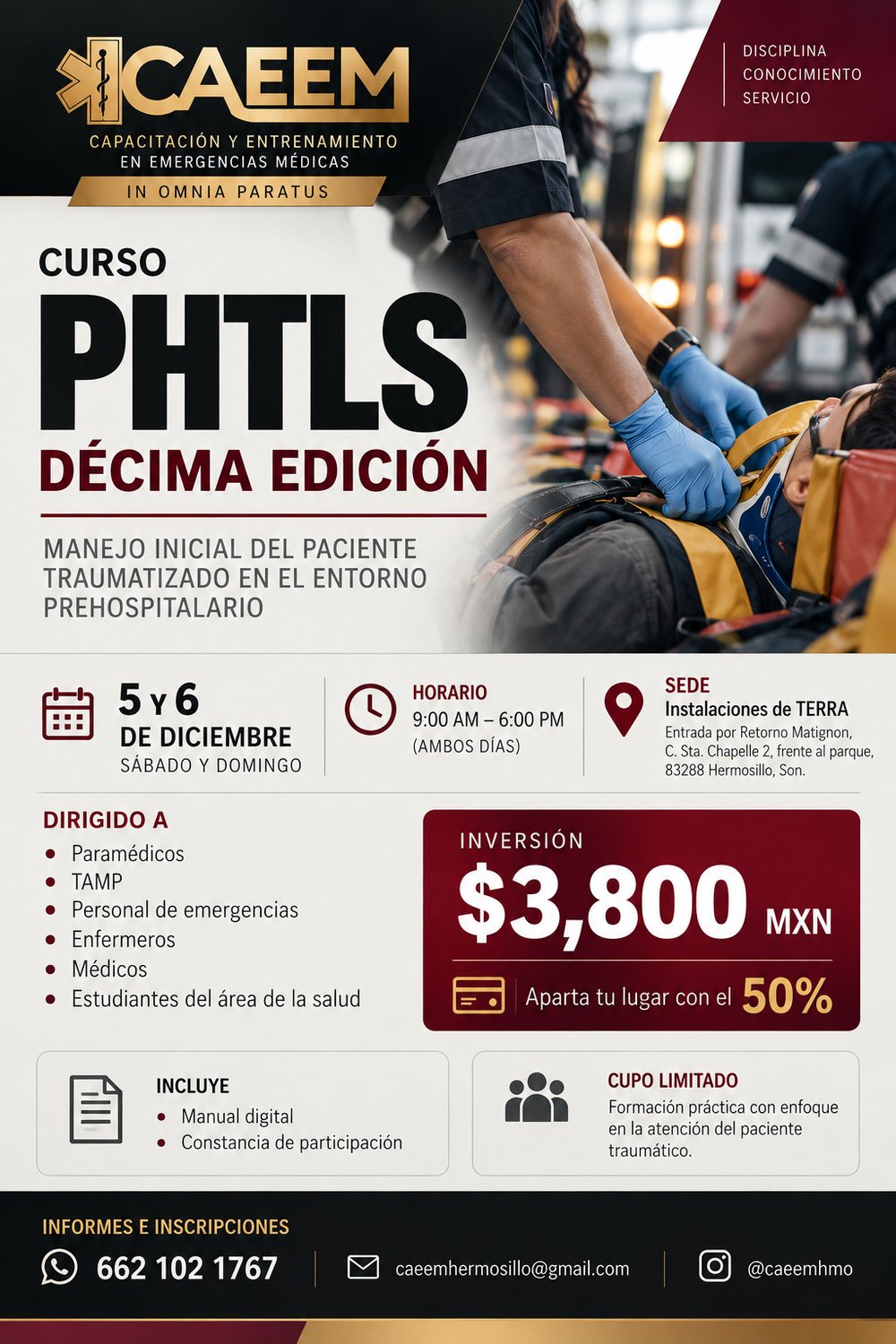Flyer: Curso PHTLS Décima Edición, 5 y 6 de diciembre